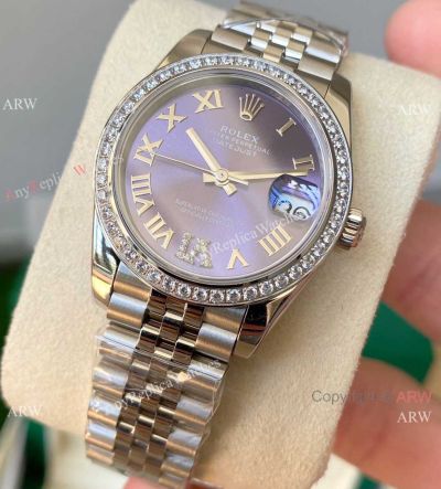 Swiss Copy Rolex 31mm Datejust Purple Dial w-VI Diamond Jubilee Bracelet